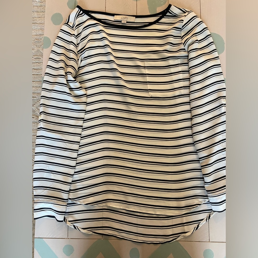 Loft Black and White Striped Long Sleeve / 3/4 Sleeve Blouse